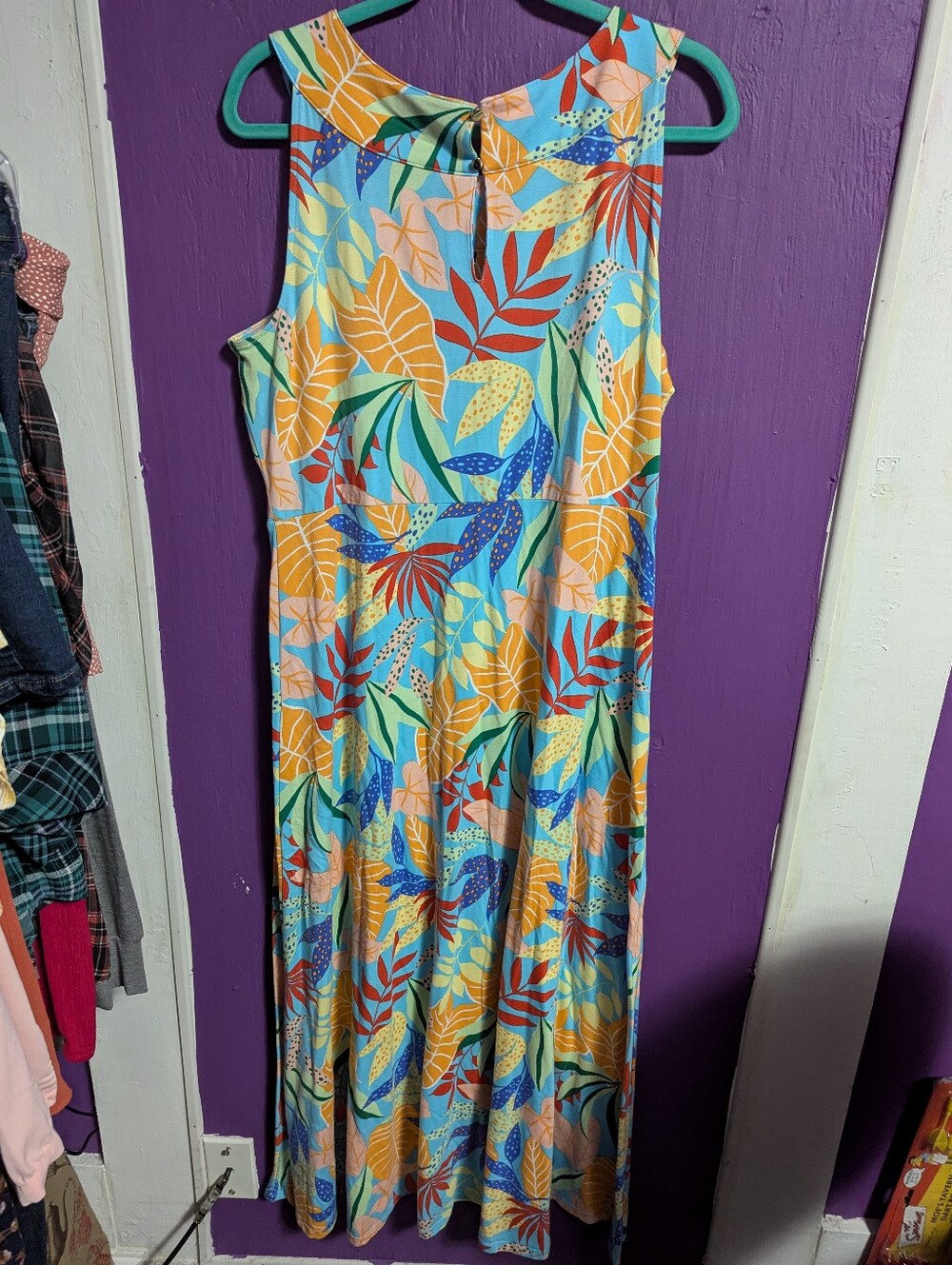 NWT $139 Talbots Blue Colorful Gathered Leaves  Round Neck Maxi Dress 0X 16 18 - Picture 4 of 4
